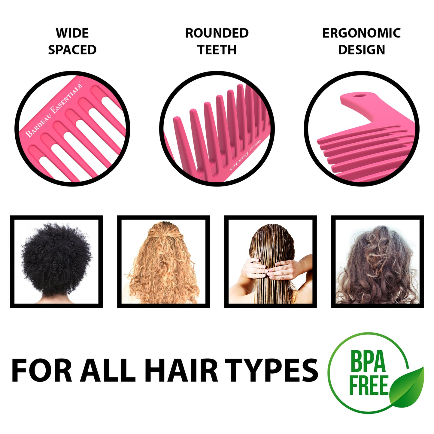 9.5" Detangling Comb | Pink | Carbon Fiber