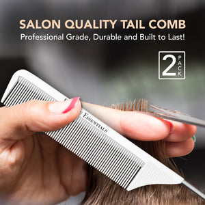 8.8" Metal Tail Comb | White, 2-Pack | Carbon Fiber