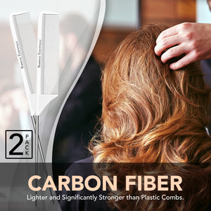 8.8" Metal Tail Comb | White, 2-Pack | Carbon Fiber