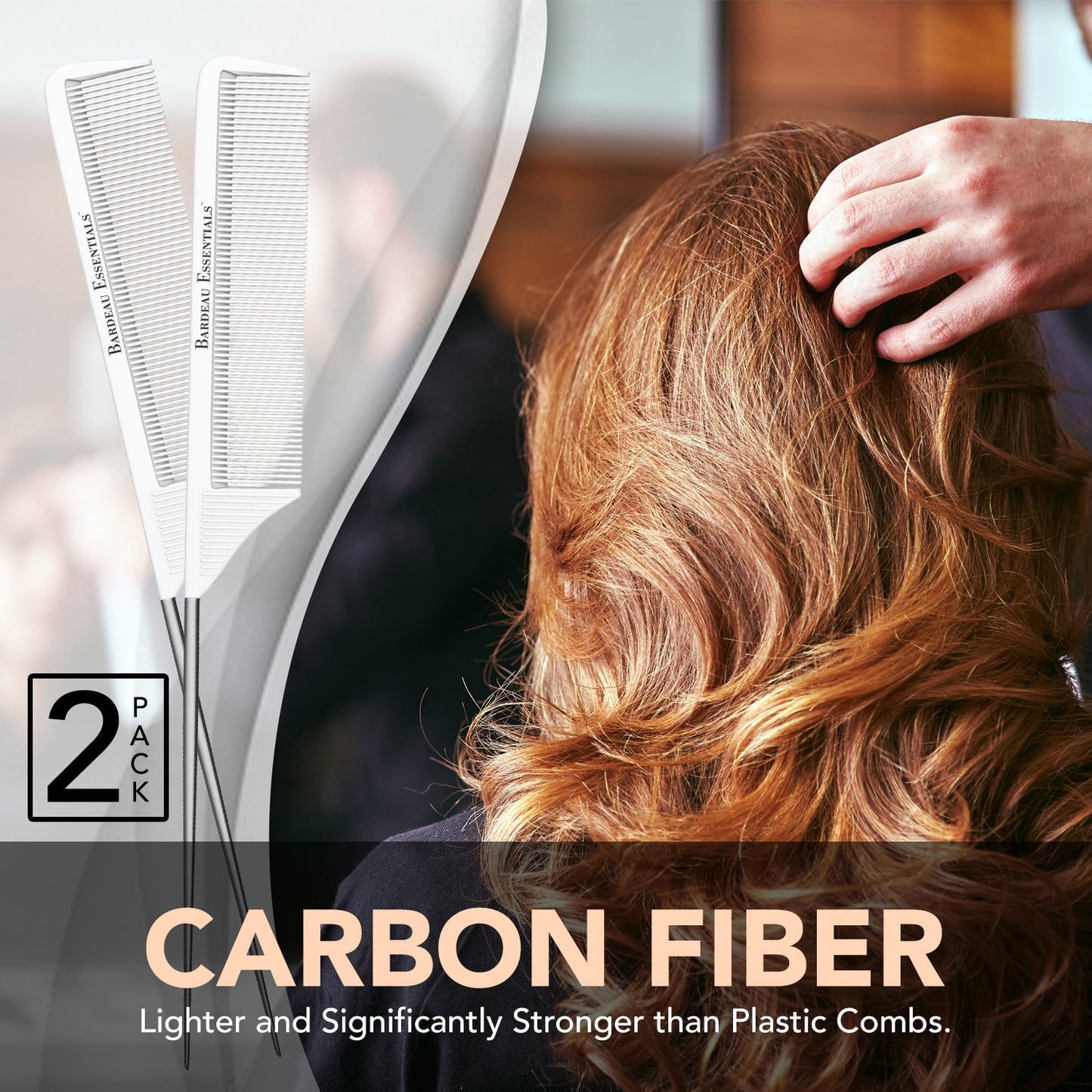 8.8" Metal Tail Comb | White, 2-Pack | Carbon Fiber