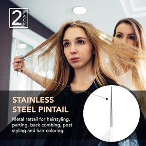 8.8" Metal Tail Comb | White, 2-Pack | Carbon Fiber