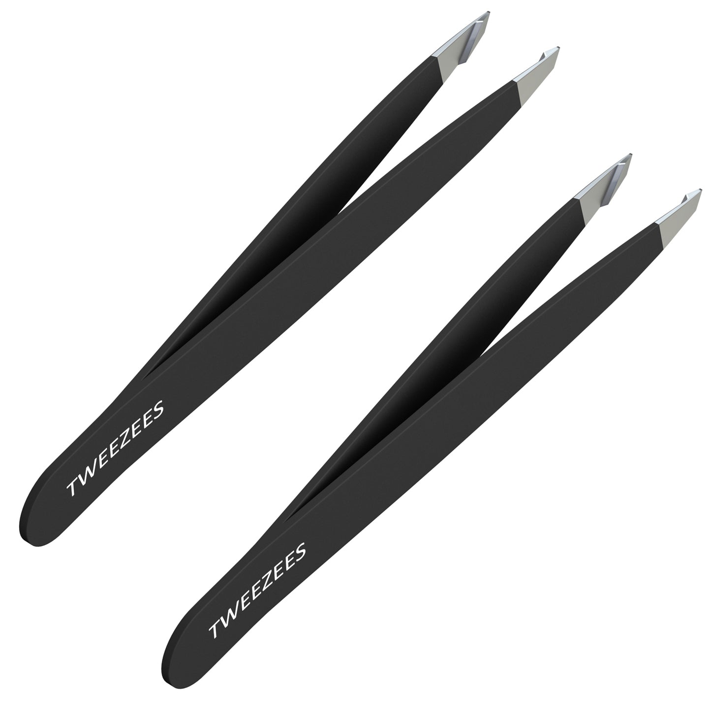 Slant tip Tweezers Single Black two pack