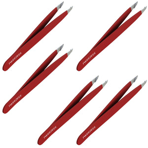 Slant tip Tweezers Single Red 5 pack