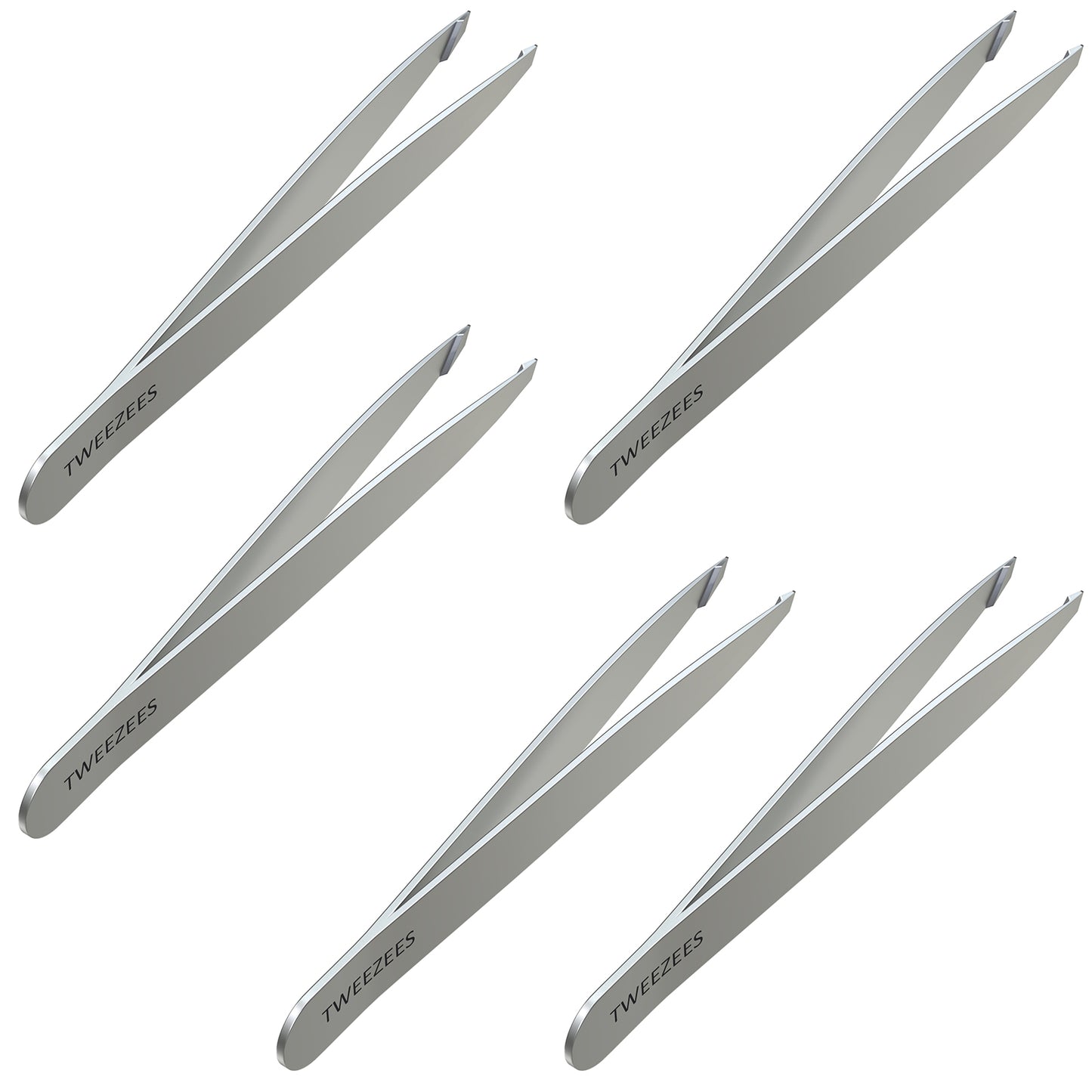 Slant tip Tweezers Single Silver 5 pack