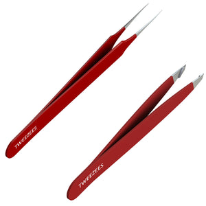 Splinter and Slant tip Tweezers Set Red