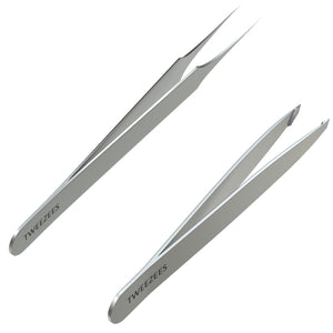 Splinter and Slant tip Tweezers Set Silver