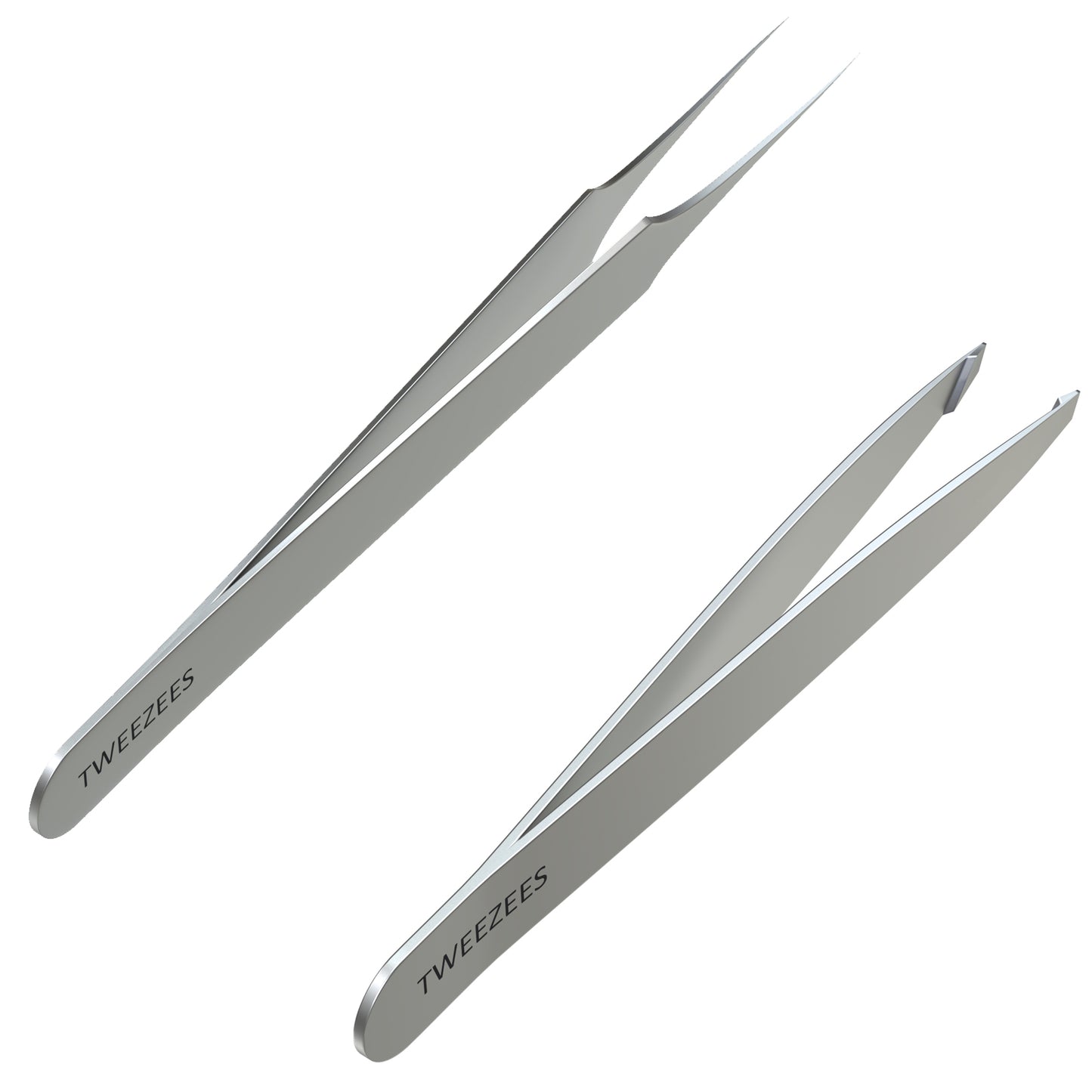 Splinter and Slant tip Tweezers Set Silver