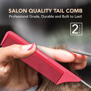 8.8" Metal Tail Comb | Pink, 2-Pack | Carbon Fiber