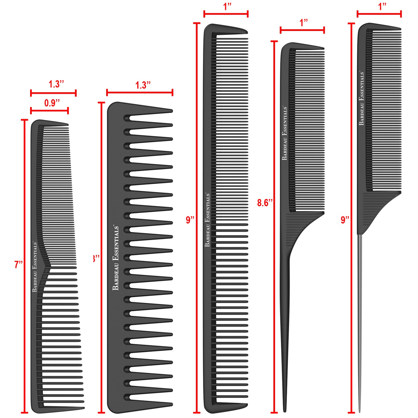 Salon Styling Comb Set | 5-Piece | Carbon Fiber