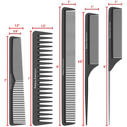 Salon Styling Comb Set | 5-Piece | Carbon Fiber