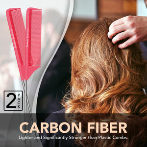 8.8" Metal Tail Comb | Pink, 2-Pack | Carbon Fiber