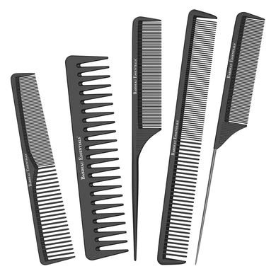 Salon Styling Combs | 5 Piece | Professional Black Carbon Fiber Hair Combs