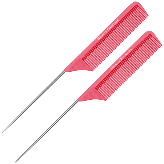 8.8" Metal Tail Comb | Pink, 2-Pack | Carbon Fiber