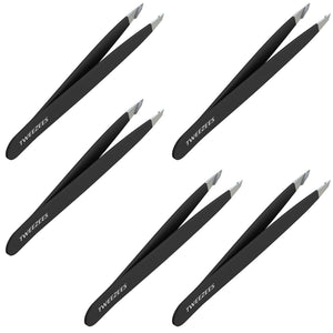 Slant tip Tweezers Single Black 5 pack