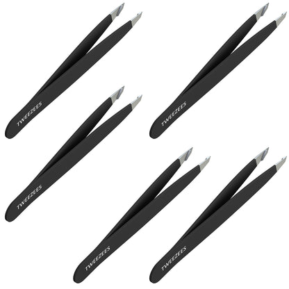 Slant tip Tweezers Single Black 5 pack