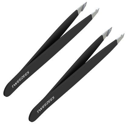 Slant tip Tweezers Single Black two pack