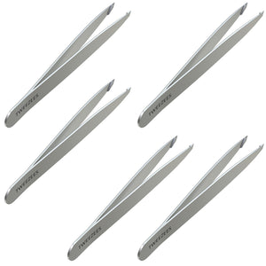 Slant tip Tweezers Single Silver 5 pack