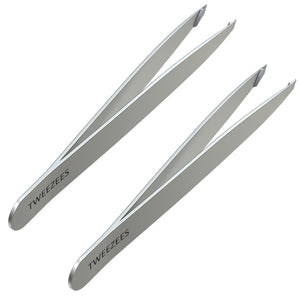 Slant tip Tweezers Single Silver two pack
